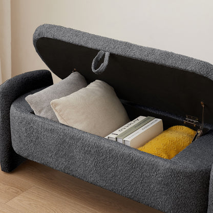 Ottoman Oval Storage Bench, 3D Lamb Fleece Bench With Large Storage Space For The Living Room, Entryway And Bedroom