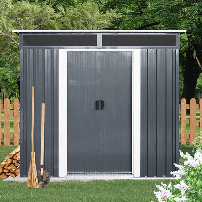 Outdoor Metal Storage Shed With Window And Transparent Plate For Garden, Lawn