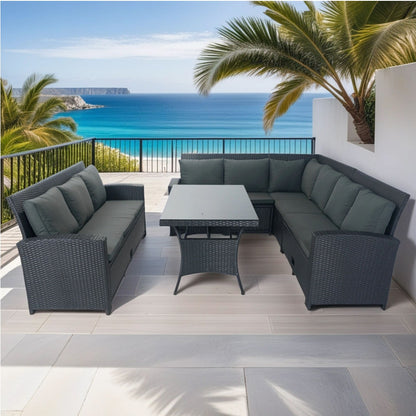 5 Piece Patio Wicker Outdoor Sectional Set 9 Seater Conversation Set With 3 Storage Under Seat