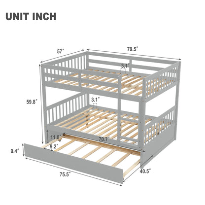 Bunk Bed With Trundle, Convertible To 2 Size Platform Bed, Bunk Bed With Ladder And Safety Rails For Kids