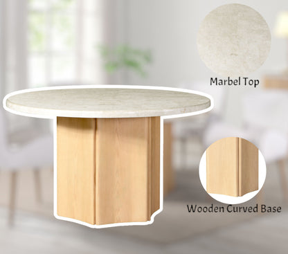 Qwin - Marble Top Round Dining Table - Natural