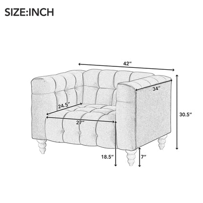 Modern Sofa Dutch Fluff Upholstered Sofa & Wood Legs, Buttoned Tufted Backrest