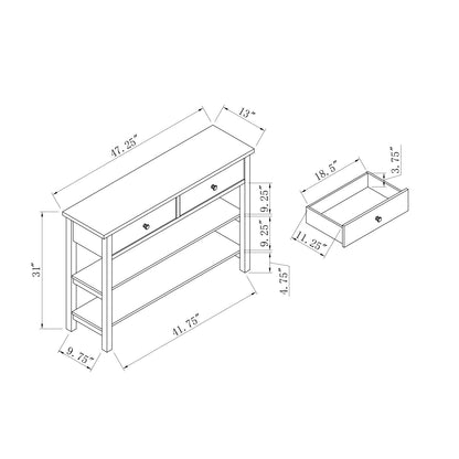Console Table Two Shelf And Two Drawer With Knob Handles - Dark