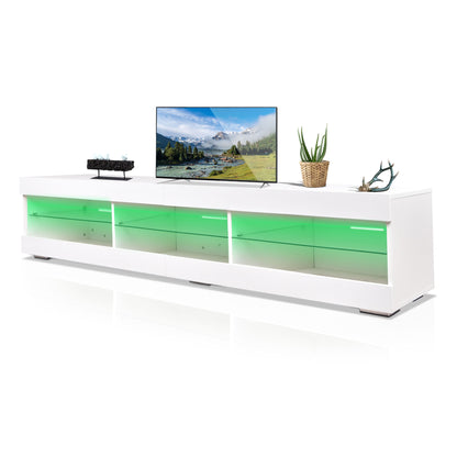 Modern LED TV Stand, Entertainment Center With Storage And Glass Shelves, TV Cabinet Table For Living Room - White