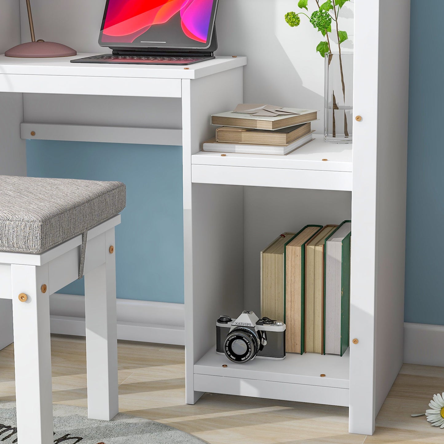 House-Shaped Kids Desk With A Cushion Stool, House-Style Desk And Stool Set