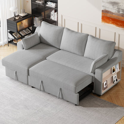 Pull Out Sleeper Sofa L-Shaped Couch Convertible Sofa Bed With Storage Chaise, Storage Racks And USB Ports