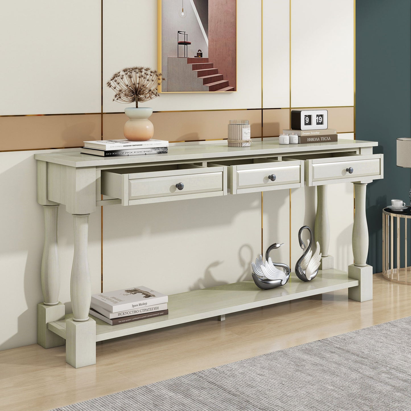 Console Table Long Console Table With Drawers And Shelf For Entryway, Hallway, Living Room