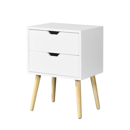 Side Table With 2 Drawer, Mid-Century Modern Storage Cabinet For Bedroom - White