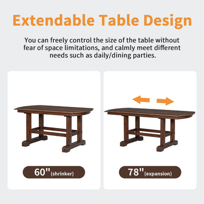 Extendable Wood Dining Table With Removable Leaf, Kitchen Table Set With 4 Upholstered Side Chair And Bench, Dining Table Set For 6 - Cherry