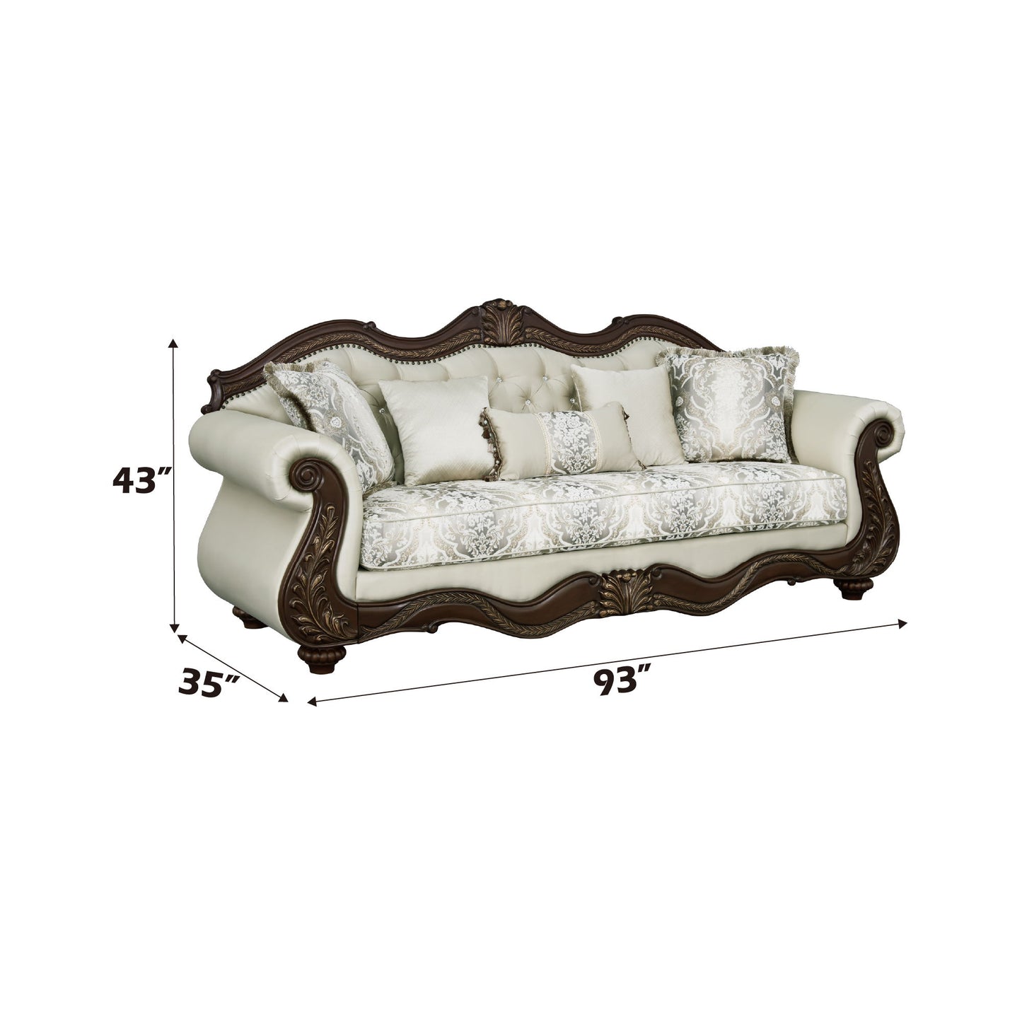 Pierce - Sofa With 5 Pillows - Beige / Cherry