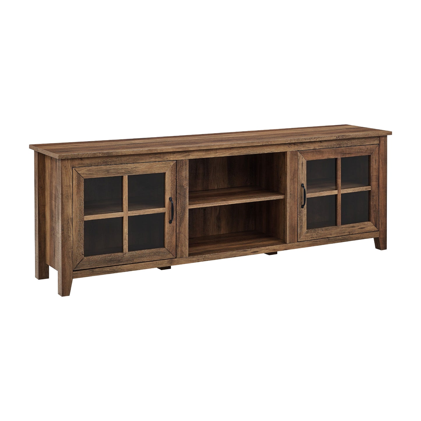 Modern Farmhouse 2 Door Glass Windowpane 70" TV Stand For 80" TVs - Rustic Oak