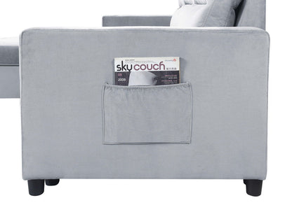 Ivy - Velvet Reversible Sleeper Sectional Sofa With Storage Chaise And Side Pocket