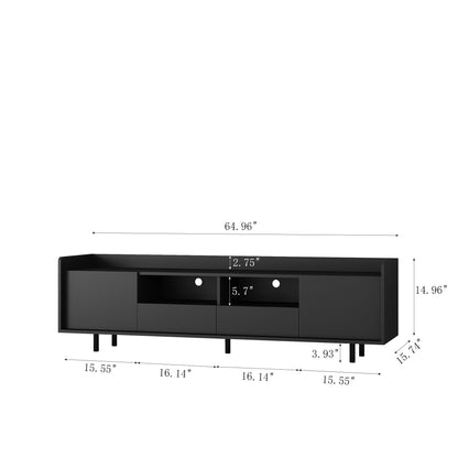 High Gloss TV Stand With LED Light For TVs, Modern Home Entertainment Center With Open Shelves And Drawers, Media Console TV Stand For Living Room - Black