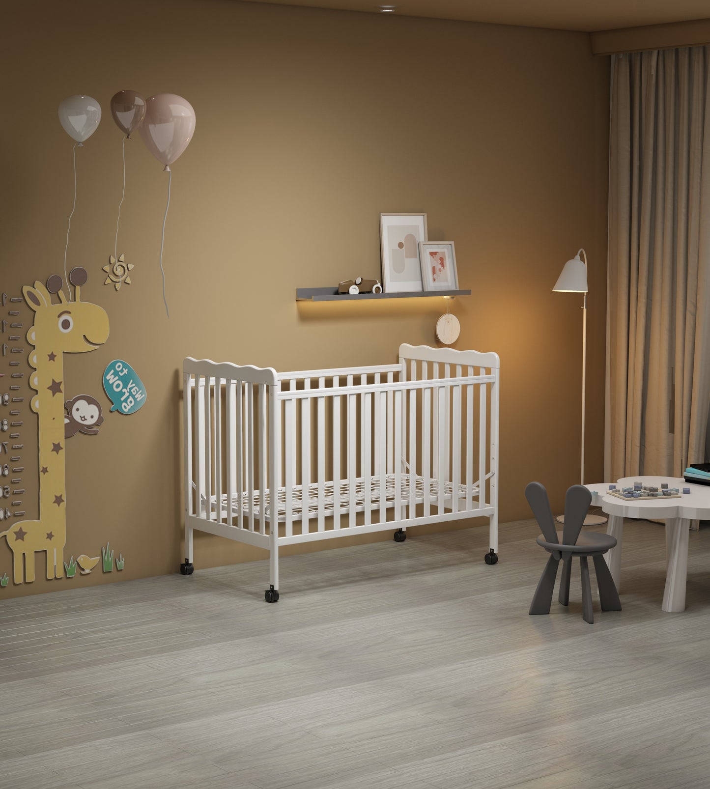 Crib 3 In 1 Convertible, Made Of Sustainable Pinewood, Non Toxic Finish, Comes With Locking Wheels, Wooden Nursery Furniture