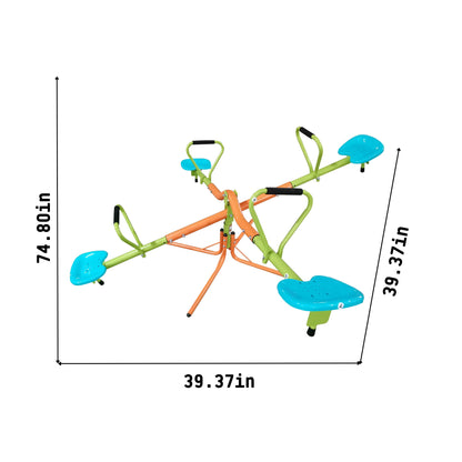 Xss004 Outdoor Playground Four Seats Seesaw For Kids 360 Degree Rotating Sturdy Plastic Seat Seesaw For Kids Seesaw For Kids Age 3+ - Green / Blue