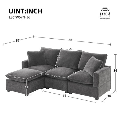 Modern Modular Sofa, 4 Seat Chenille Sectional Couch Set With 2 Pillows Included, Freely Combinable Indoor Funiture For Living Room