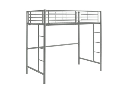 Modern Industrial Twin Over Loft Metal Bunk Bed Frame With Integrated Guardrails - Silver