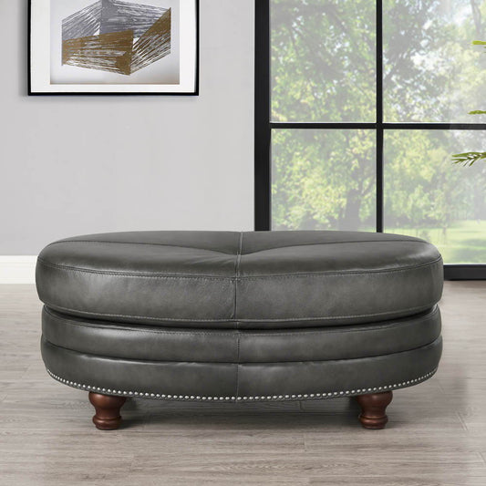 Belfast - Top Grain Leather Oval Ottoman