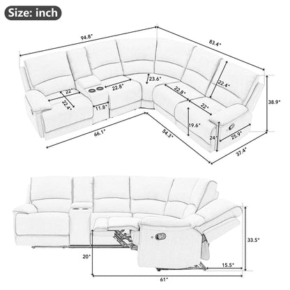 Modern Manual Reclining Living Room Furniture Set With USB Ports, Hidden Storage, Led Light Strip And 2 Cup Holders - Cream