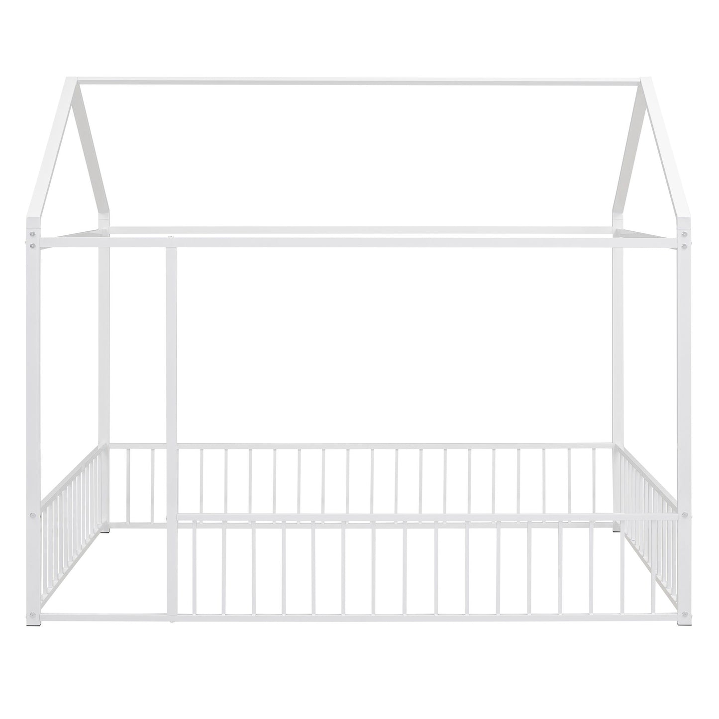 Metal Bed House Bed Frame With Fence, For Kids, Teens, Girls, Boys