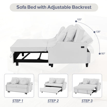 Multiple Adjustable Positions Sofa Bed Stylish Sofa Bed With A Button Tufted Backrest, Two USB Ports And Four Floral Lumbar Pillows For Living Room, Bedroom, Or Small Space