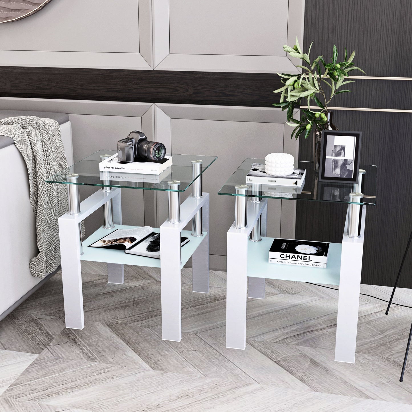 Modern Tempered Glass Tea Table, End Square Table For Living Room