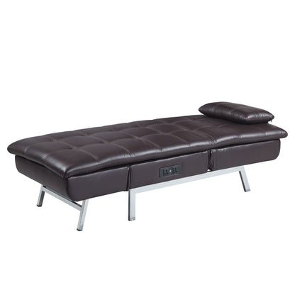 Padilla - Synthetic Leather Chaise Lounge With Pillow USB - Brown