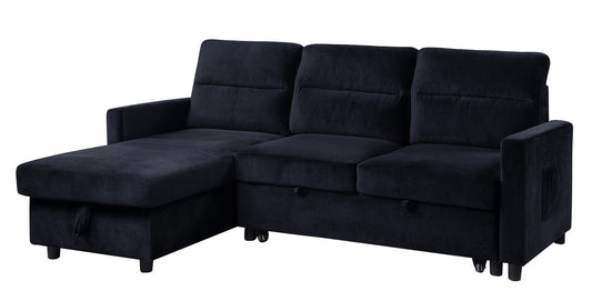 Ivy - Velvet Reversible Sleeper Sectional Sofa With Storage Chaise And Side Pocket