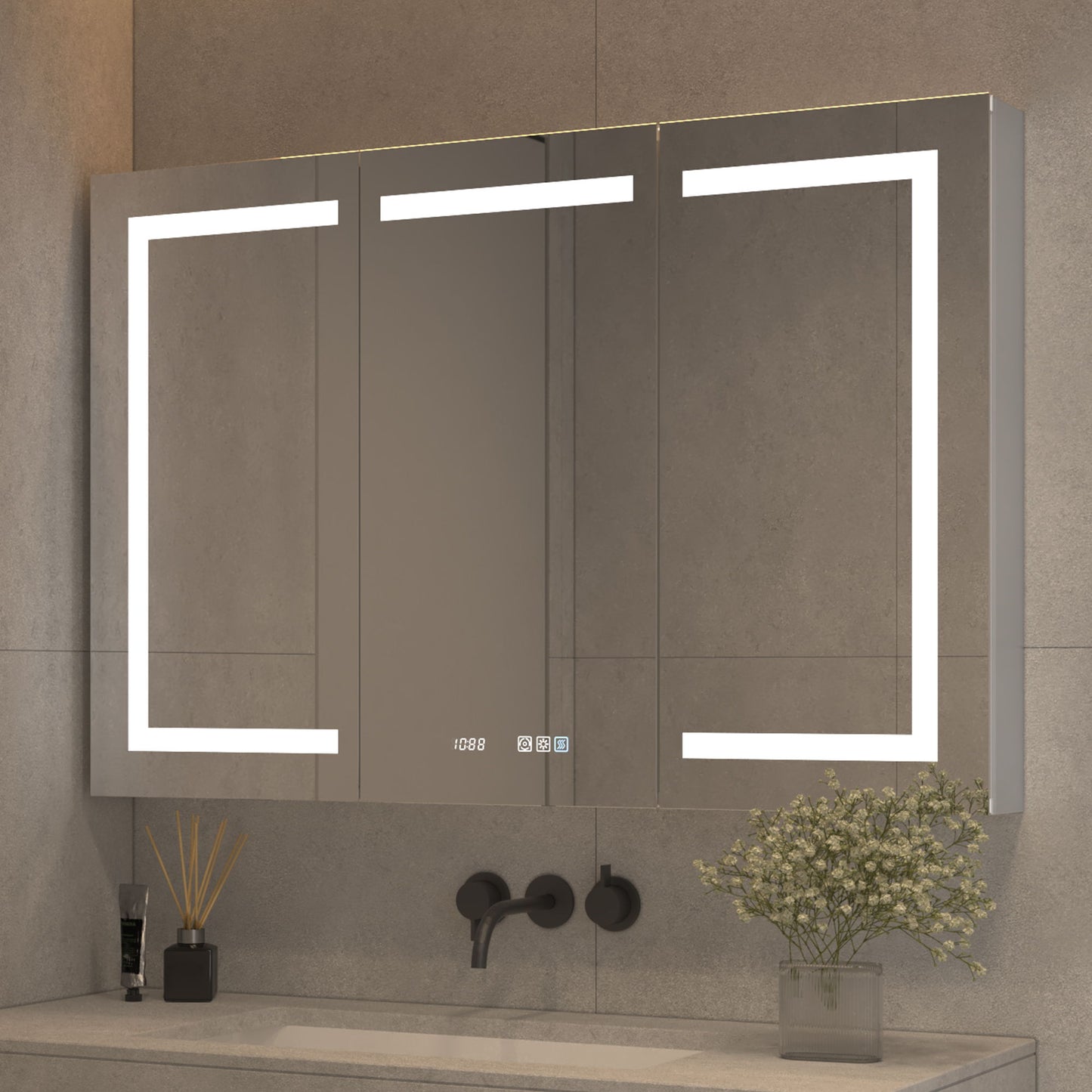 LED Lighted Bathroom Medicine Cabinet With Mirror, Recessed Or Surface LED Medicine Cabinet, Defog, Stepless Dimming, Color Temper Change, Storage Shelves