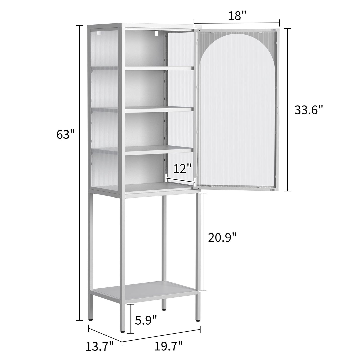 Metal Glass Door Display Storage Cabinet - 5 Tier Cube Bookshelf Storage Cabinet With 3 Adjustable Shelves For Kitchen, Dining Room, Living Room, Bathroom, Home Office