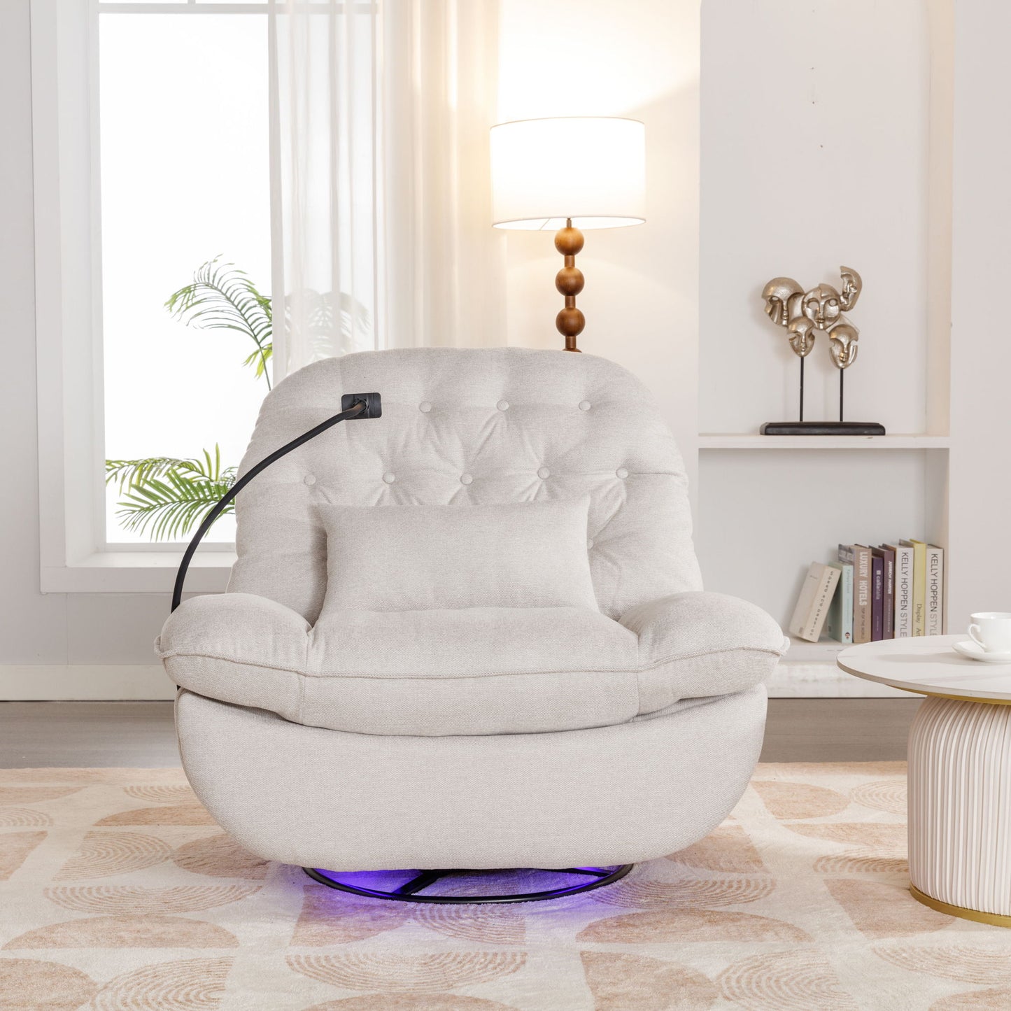 270° Swivel Power Recliner With Voice Control - Bluetooth Music Player, USB Ports, Atmosphere Lamp, Hidden Arm Storage And Mobile Phone Holder For Living Room, Bedroom, Apartment