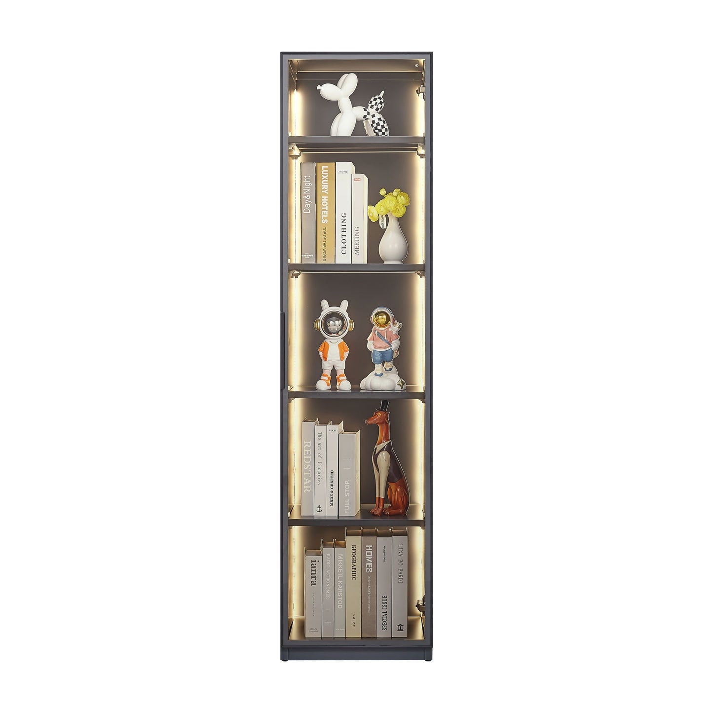 Best Selling New Design Double Door Metal Glass Display Storage Cabinet With Light Strip For Living Room