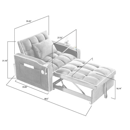 Convertible Sleeper Chair Sofa Bed Adjustable Pull Out Sleeper Chair Bed Multi-Pockets Folding Sofa Bed For Living Room Bedroom Small Space, 3 In 1 Sofa Bed