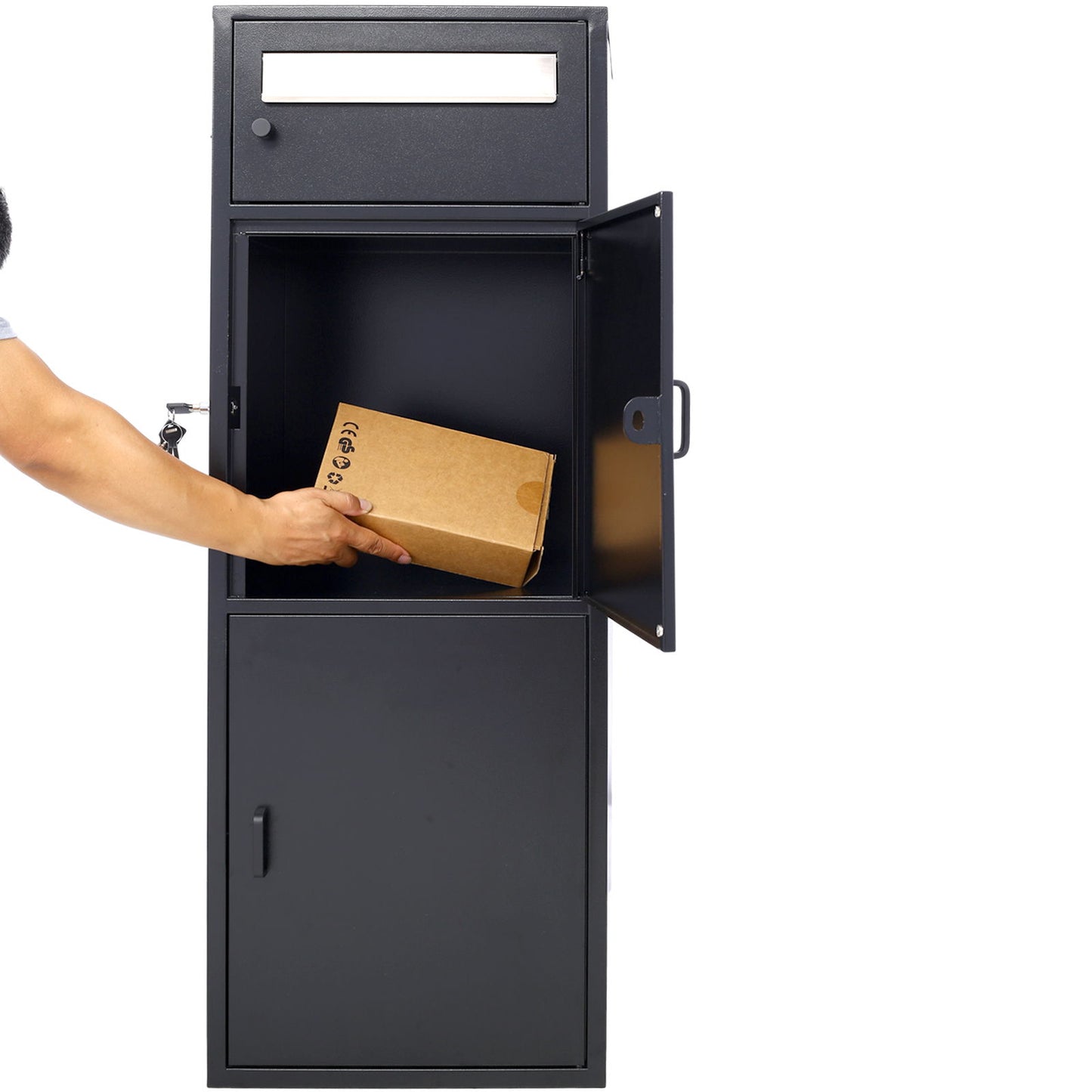 Large Steel Freestanding Floor Parcel Package Drop With Locking Letterbox Drop Mail Box With Multi Compartments - Black