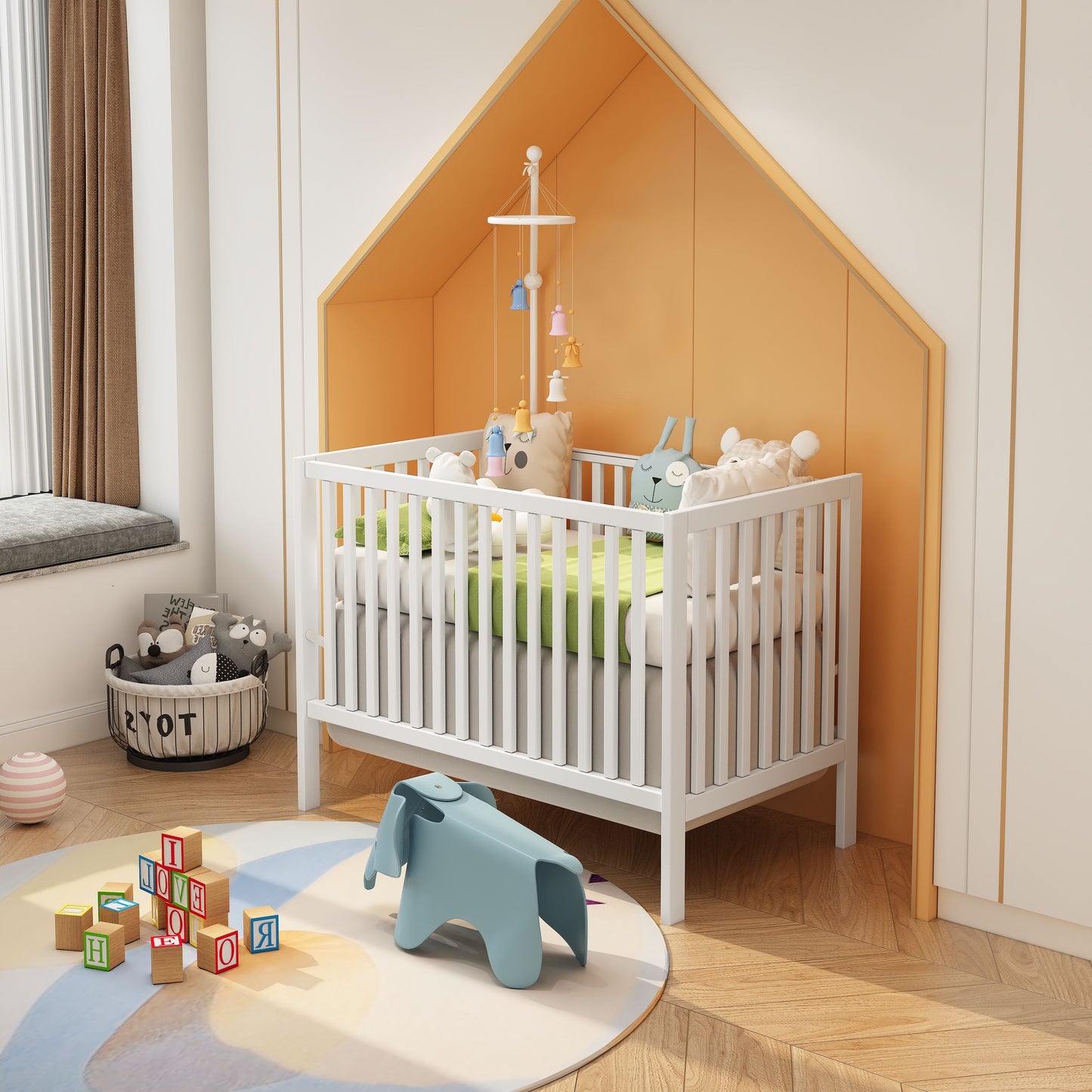 Crib 5 In 1 Convertible, Converts From Baby Crib To Toddler Bed, Fits Standard Full Size Crib Mattress