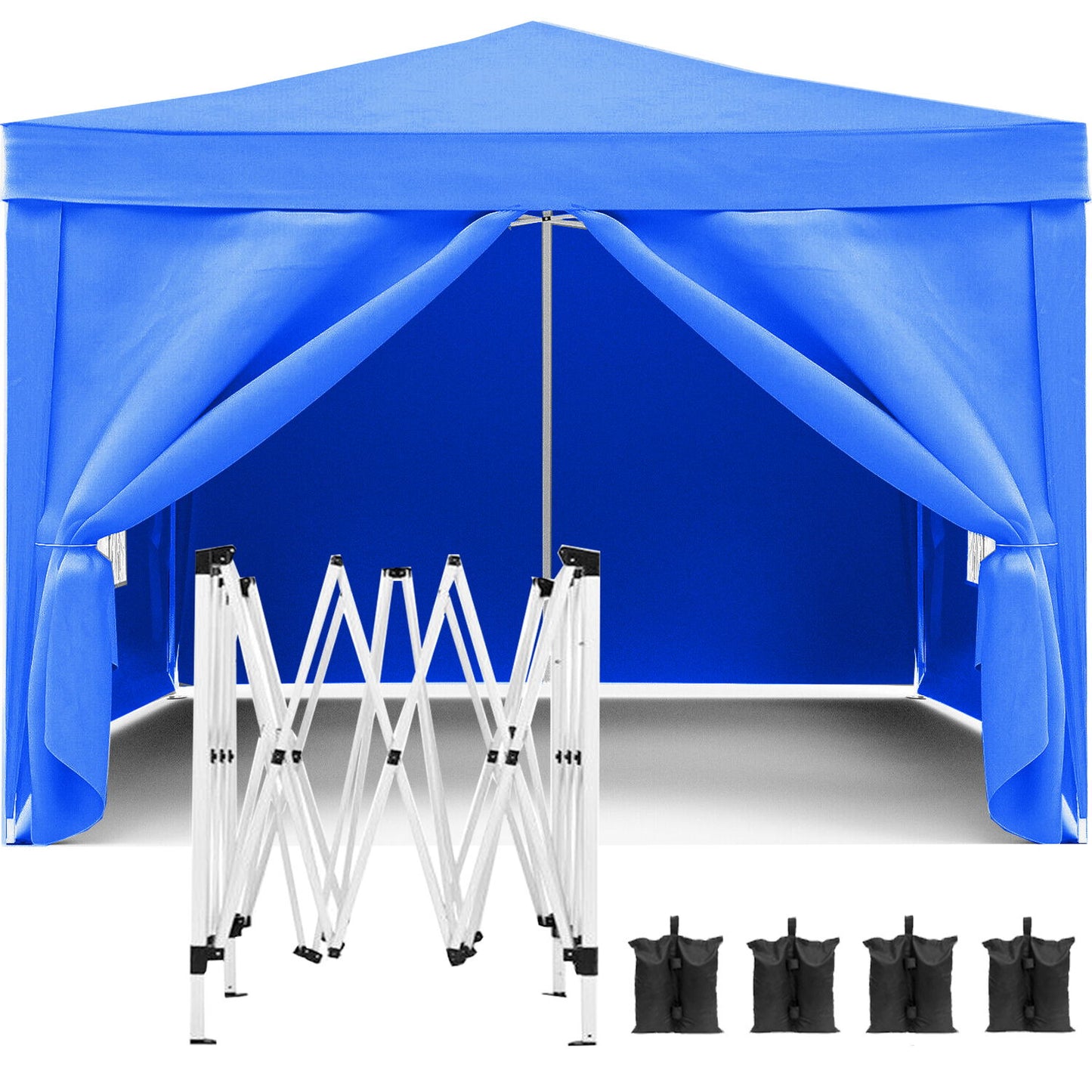 10'X10' Folding Canopy With 4 Removable Sidewalls Outdoor Event Shelter UPF 50+ Gazebo Portable Tents For Parties Beach Camping Wedding Ez Pop Up Canopy 4 Pieces Weight Bag + Carry Bag