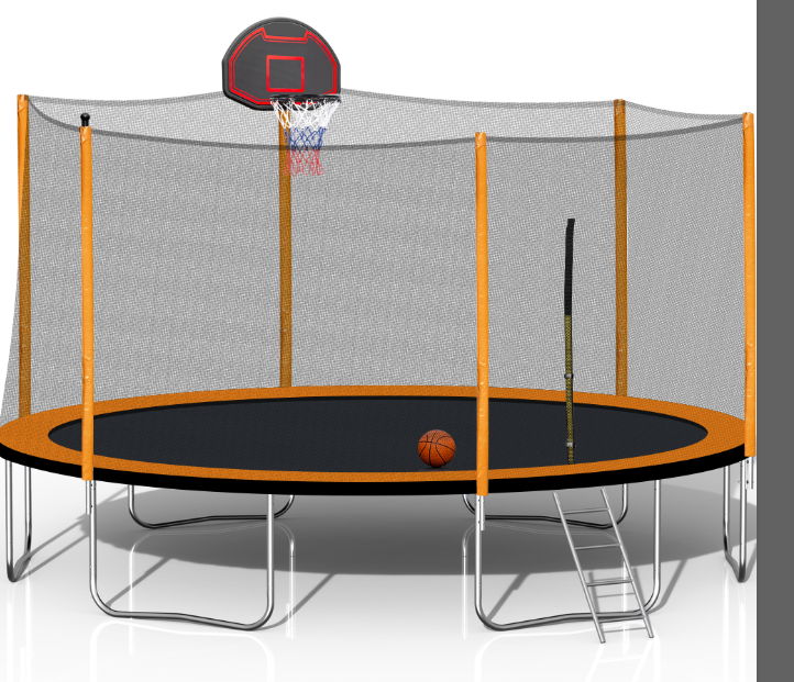 14Ft Powder-Coated Advanced Trampoline With Basketball Hoop Inflator And Ladder (Outer Safety Enclosure) - Orange