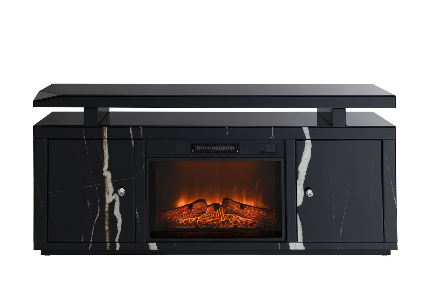 Drisana - Mirrored TV Stand With Fireplace - Black