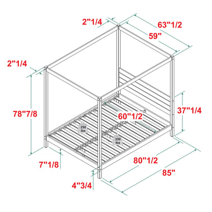 Queen Canopy Bed Frame Modern Minimalist Boho - Natural Pine