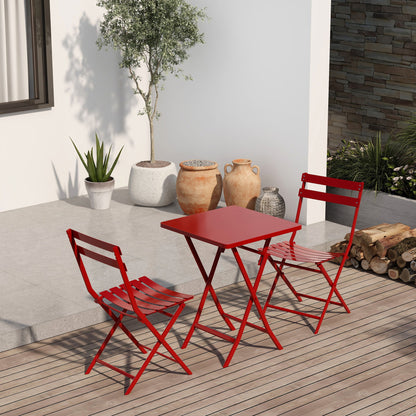 3 Piece Patio Bistro Set Of Foldable Square Table And Chairs