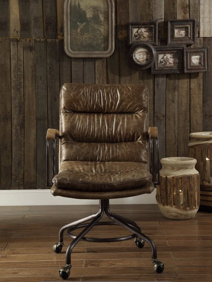 Harith - Vintage Top Grain Leather Office Chair - Brown