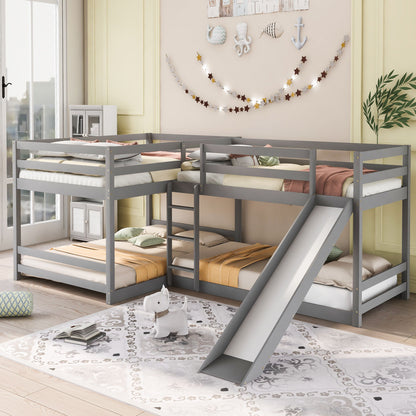 L-Shaped Bunk Bed With Slide And Short Ladder