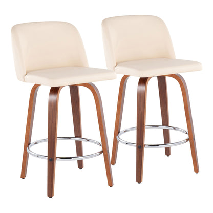 Toriano - Mid-Century Modern Fixed Height Counter Stool With Round Footrest (Set of 2)