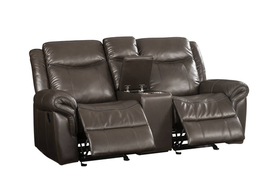 Lydia - Leather Aire Motion Loveseat With USB Console - Brown