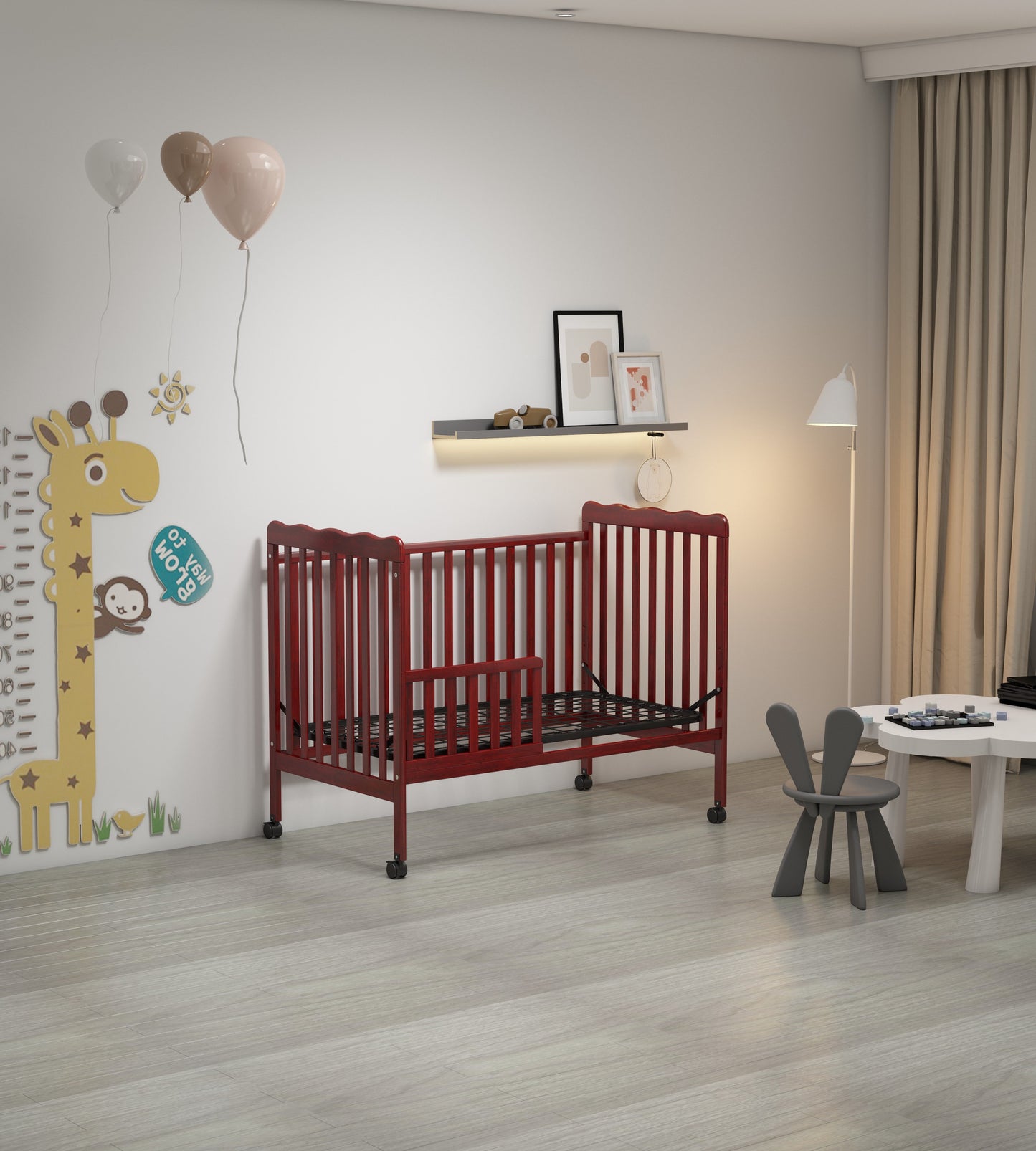 Crib 3 In 1 Convertible, Made Of Sustainable Pinewood, Non Toxic Finish, Comes With Locking Wheels, Wooden Nursery Furniture