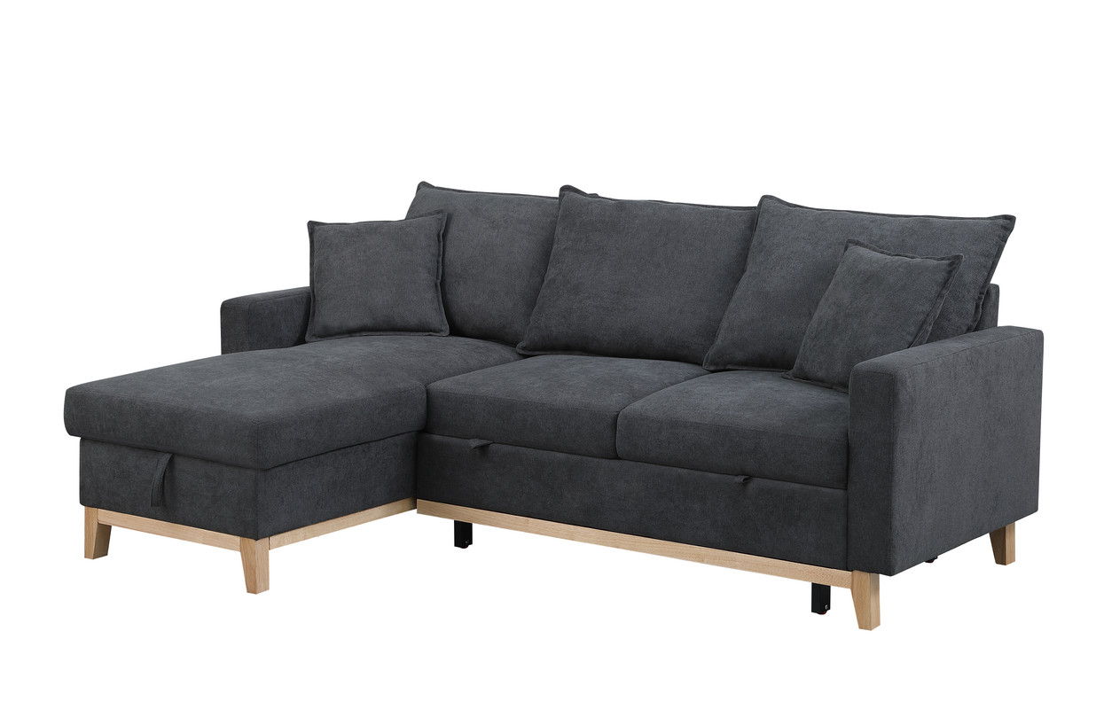 Colton - Woven Reversible Sleeper Sectional Sofa With Storage Chaise - Dark Gray