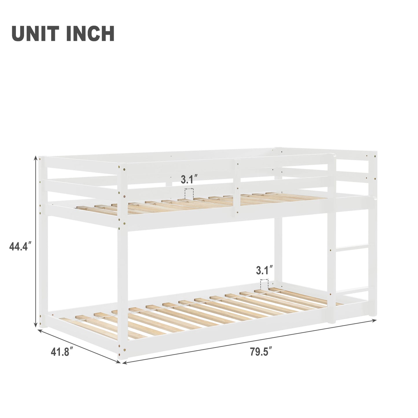 Twin Over Twin Floor Bunk Bed Comfortable - White