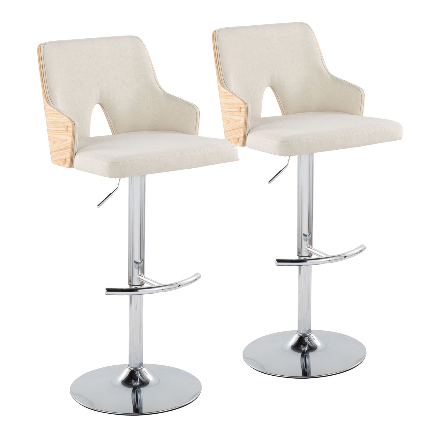 Stella - Contemporary Adjustable Barstool Stool With Swivel & Rounded T Footrest (Set of 2)