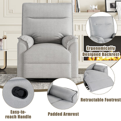 360° Swivel Upholstered Manual Recliner Chair Theater Recliner Sofa Nursery Glider Rocker For Living Room