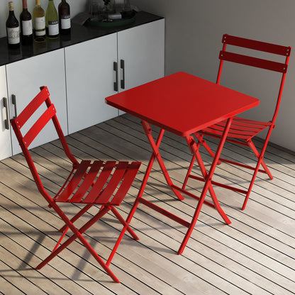 3 Piece Patio Bistro Set Of Foldable Square Table And Chairs